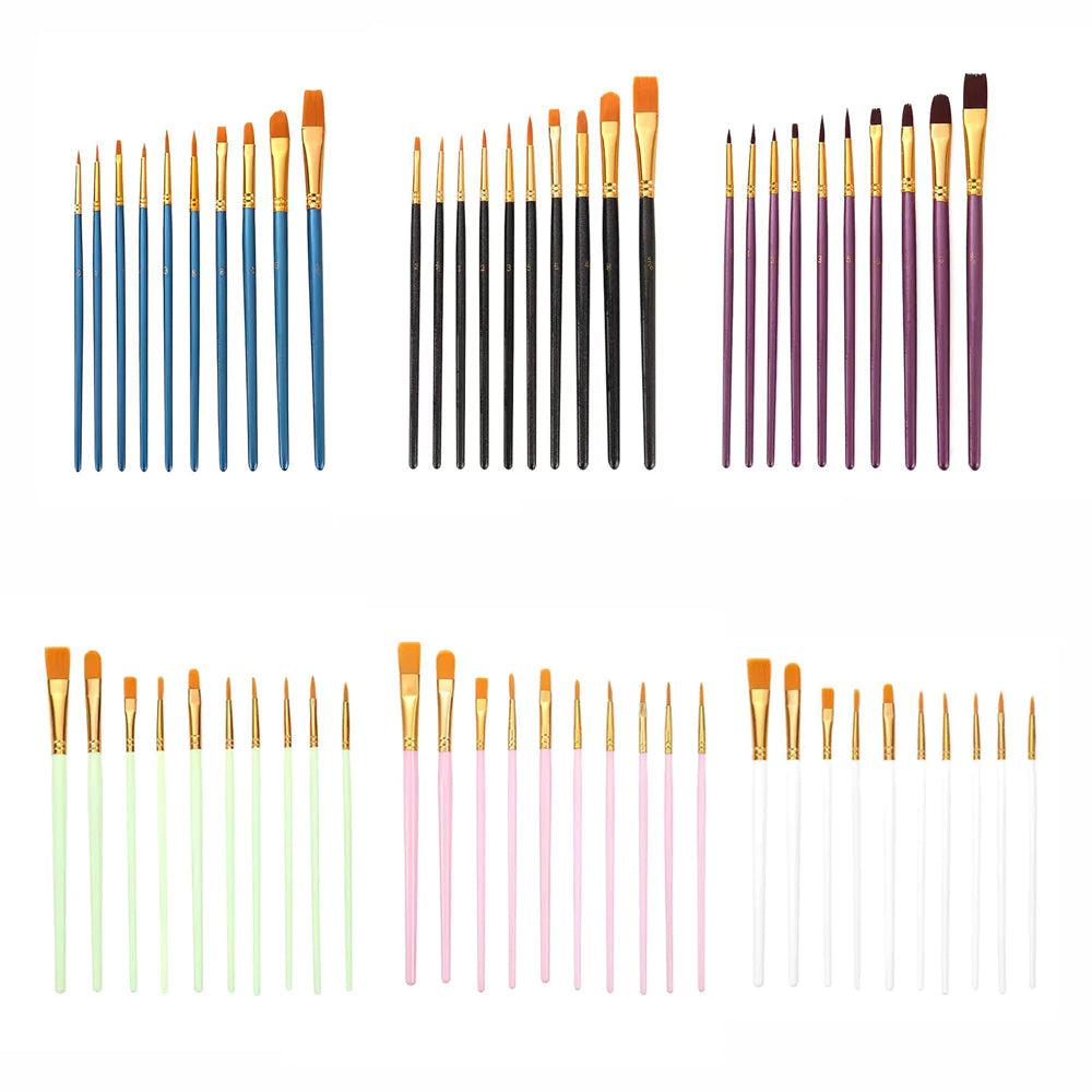10 Pinceles para Pintura Acrílica - Diferentes Tamaños y Formas