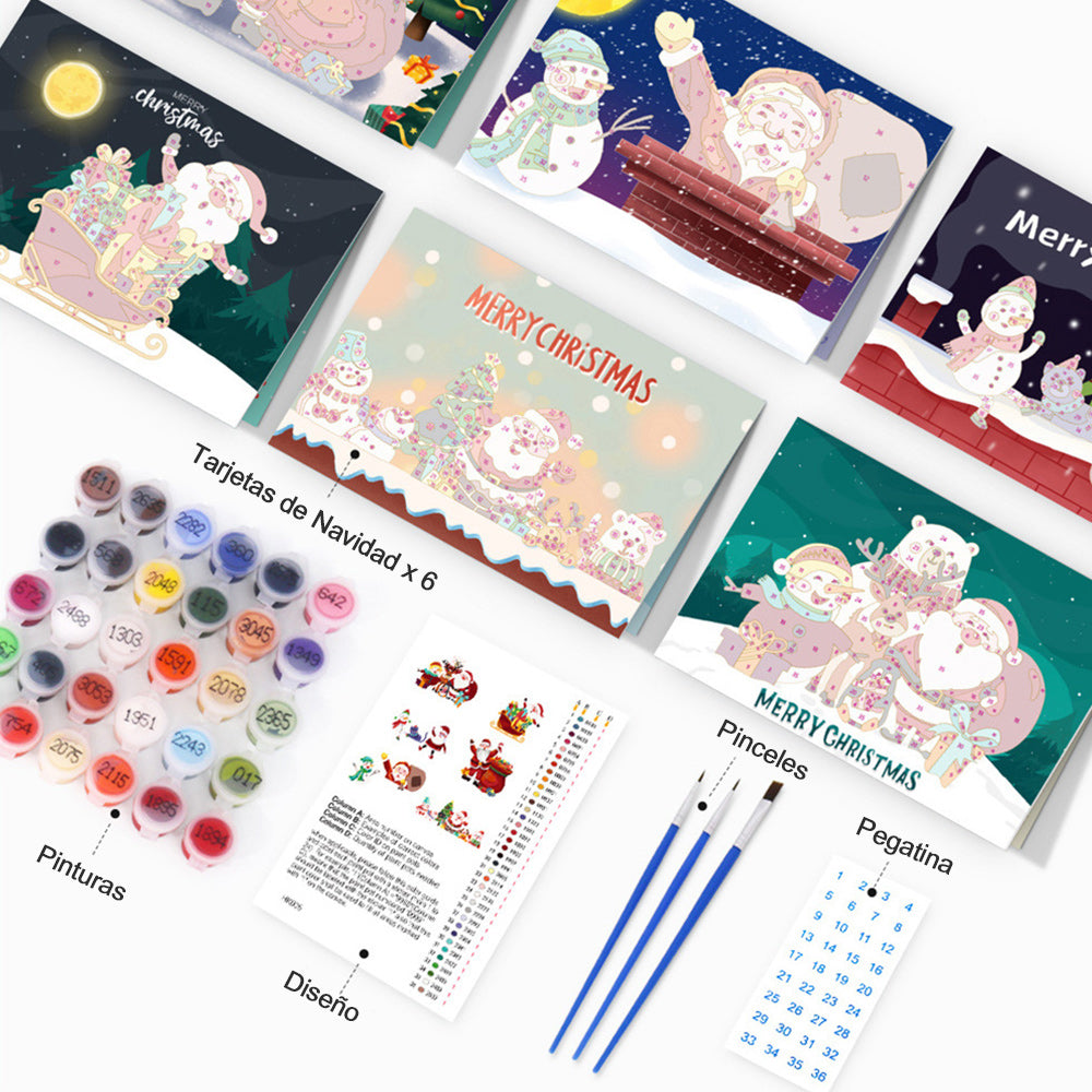 6 Tarjetas Navideñas para Pintar por Números | Feliz Navidad