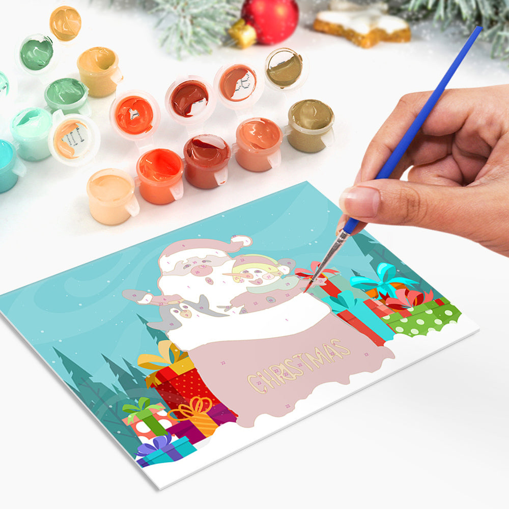 6 Tarjetas Navideñas para Pintar por Números | Papá Noel, Pingüino y Reno