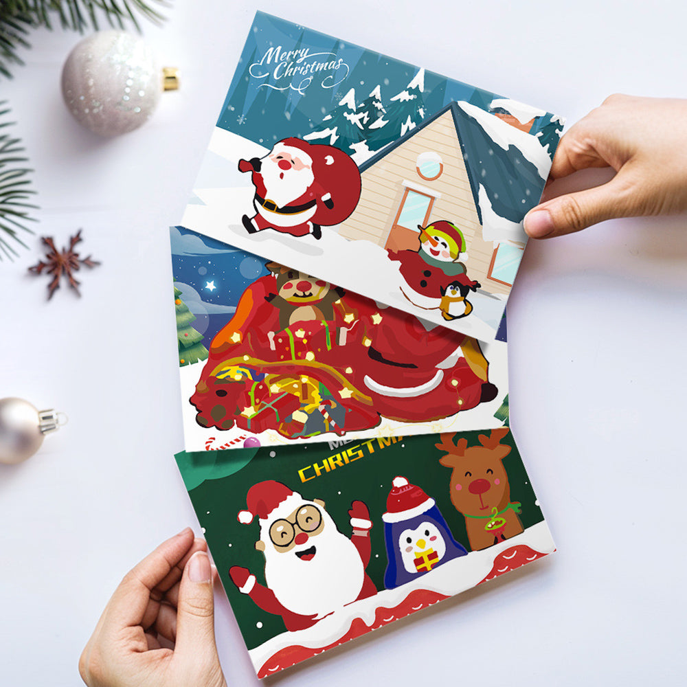 6 Tarjetas Navideñas para Pintar por Números | Papá Noel, Pingüino y Reno