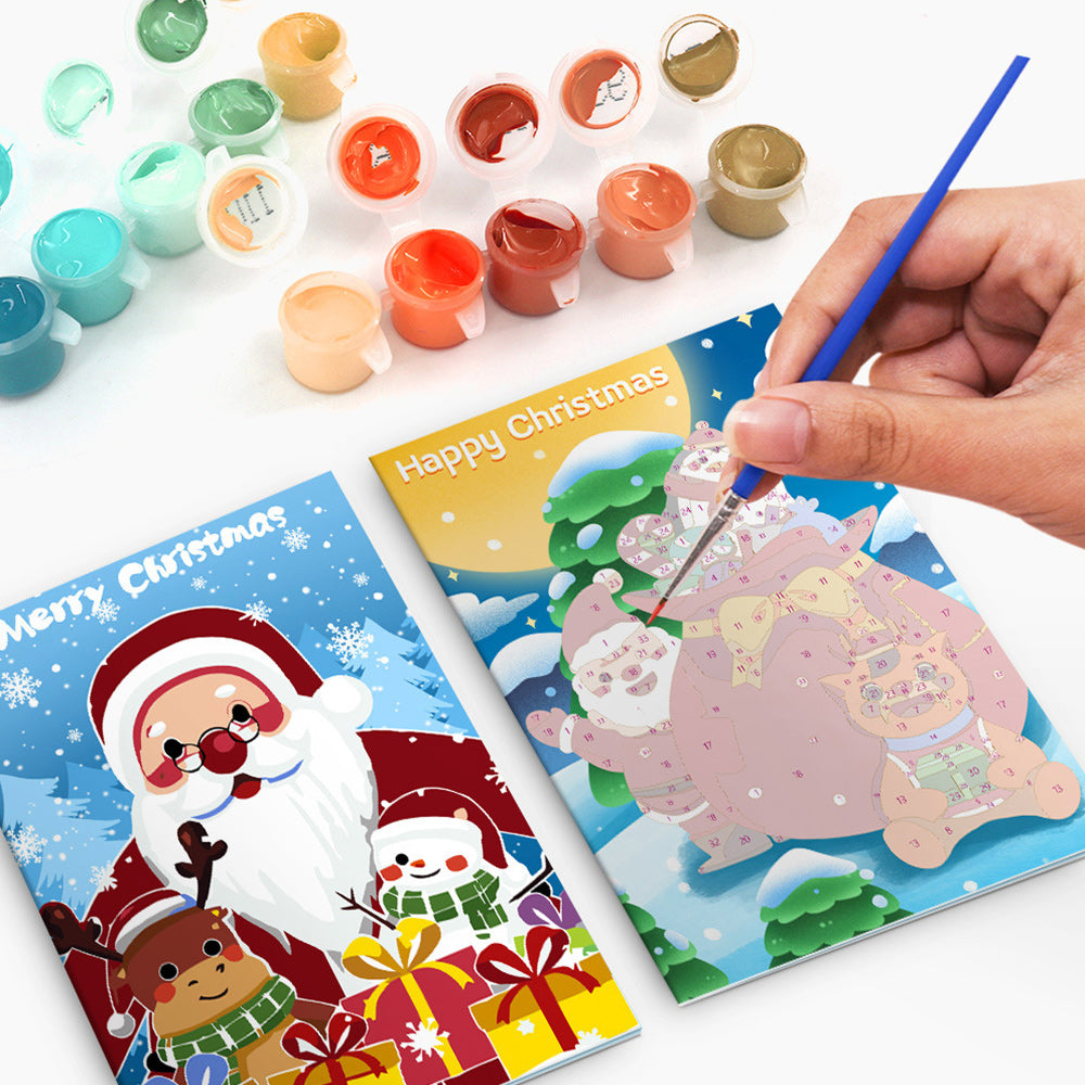 6 Tarjetas Navideñas para Pintar por Números | Papá Noel y Árbol de Navidad