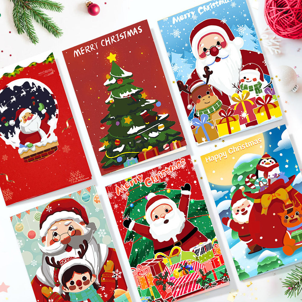 6 Tarjetas Navideñas para Pintar por Números | Papá Noel y Árbol de Navidad