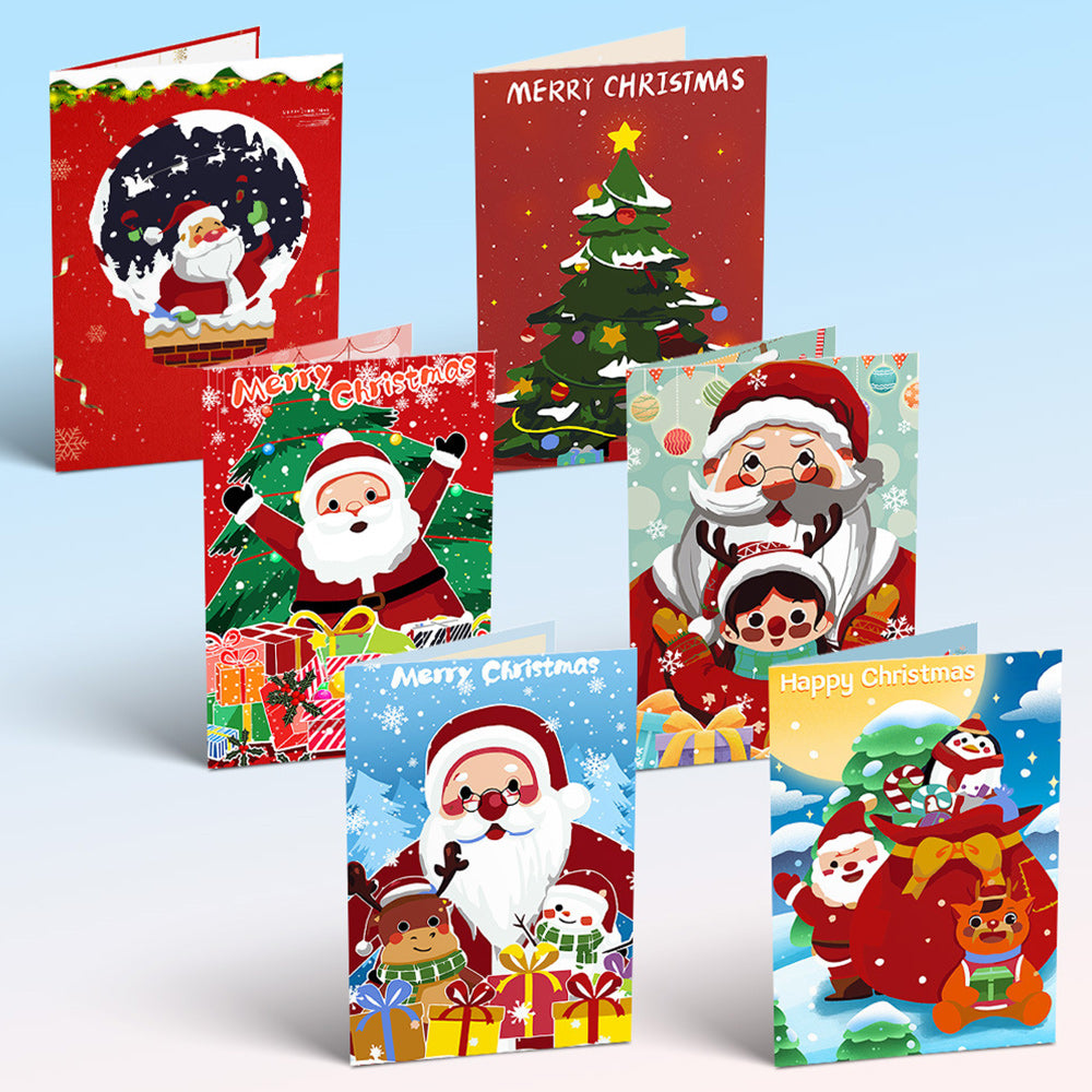 6 Tarjetas Navideñas para Pintar por Números | Papá Noel y Árbol de Navidad