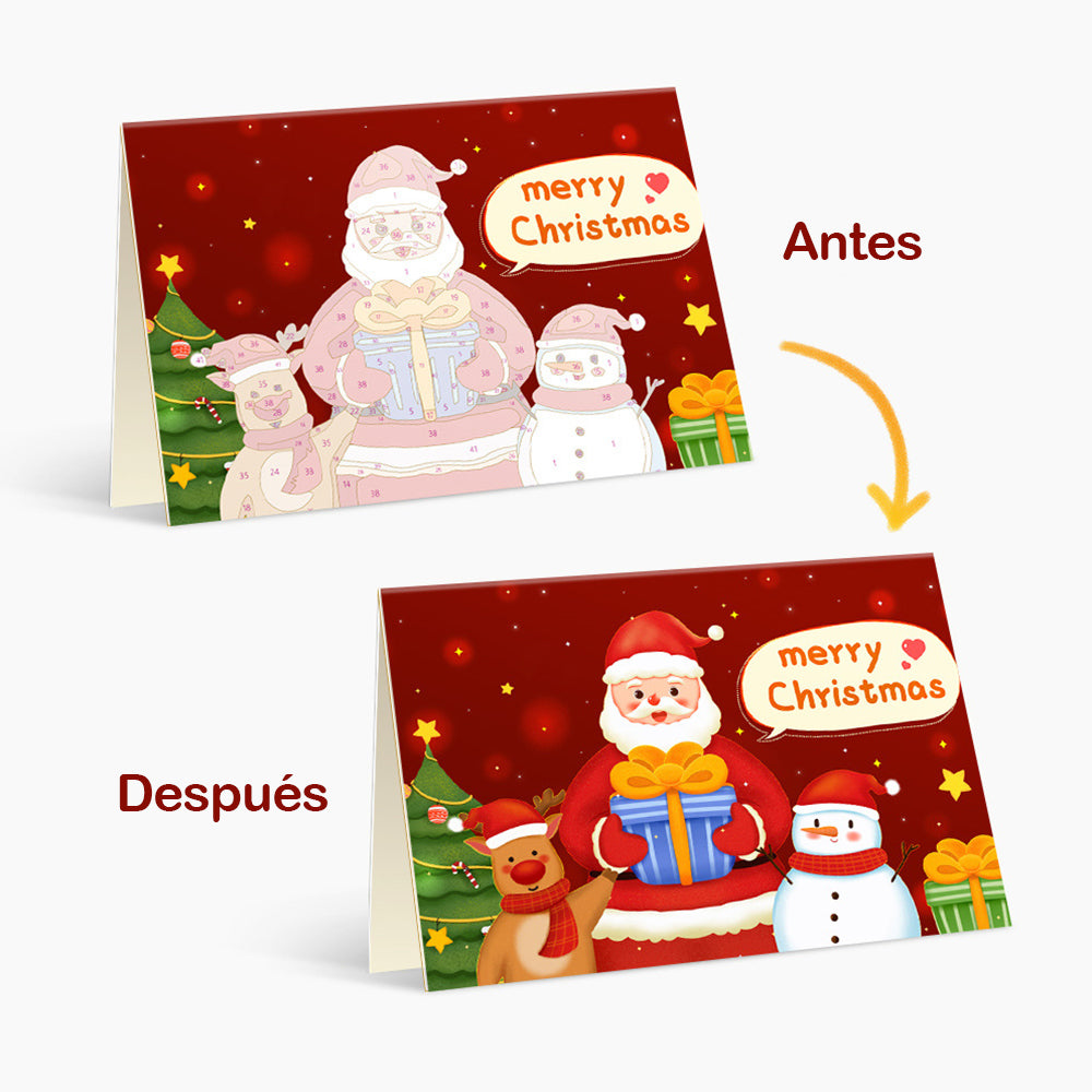 6 Tarjetas Navideñas para Pintar por Números | Papá Noel y Muñeco de Nieve
