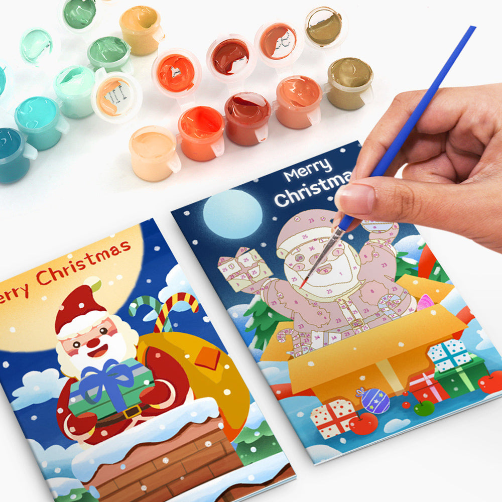 6 Tarjetas Navideñas para Pintar por Números | Paquete de Regalo de Papá Noel