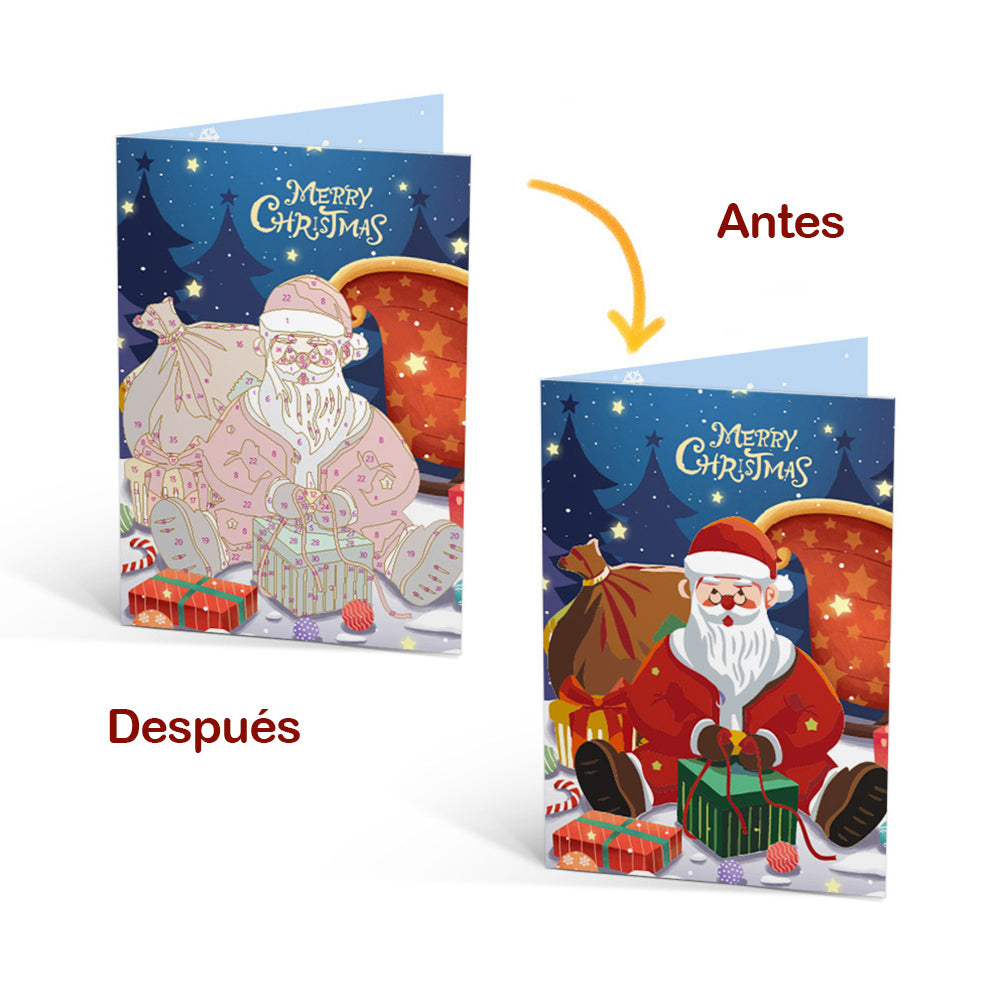 6 Tarjetas Navideñas para Pintar por Números | Paquete de Regalo de Papá Noel