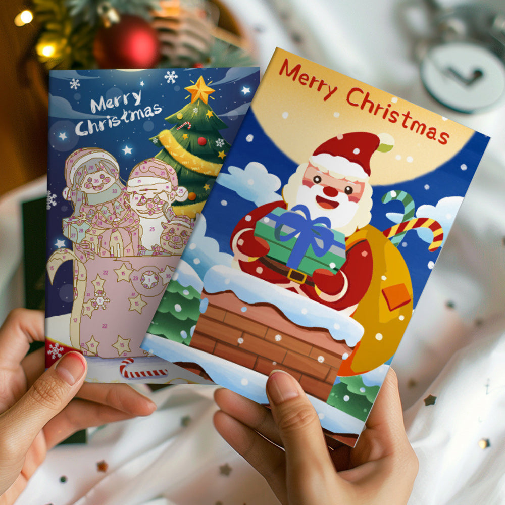 6 Tarjetas Navideñas para Pintar por Números | Paquete de Regalo de Papá Noel