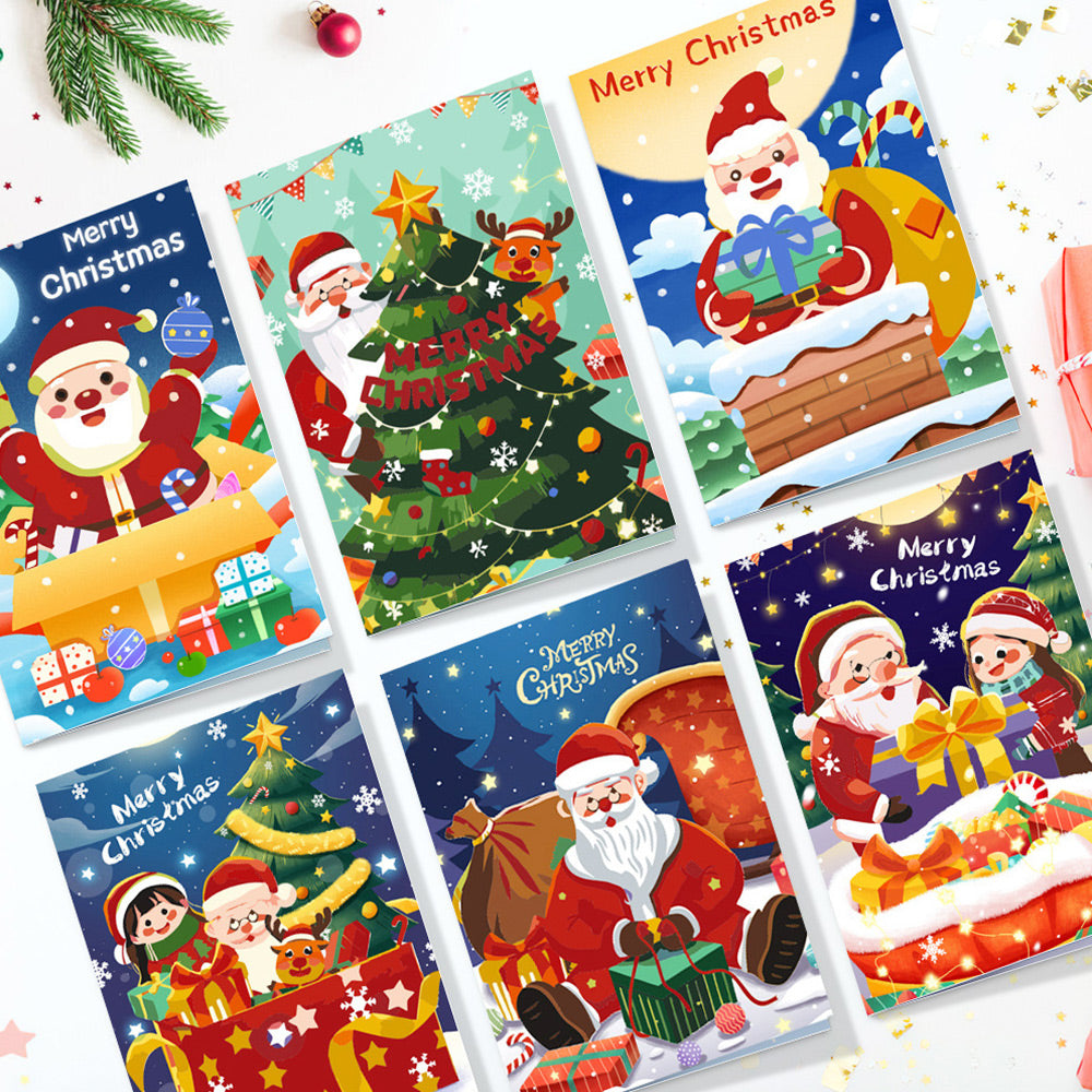 6 Tarjetas Navideñas para Pintar por Números | Paquete de Regalo de Papá Noel