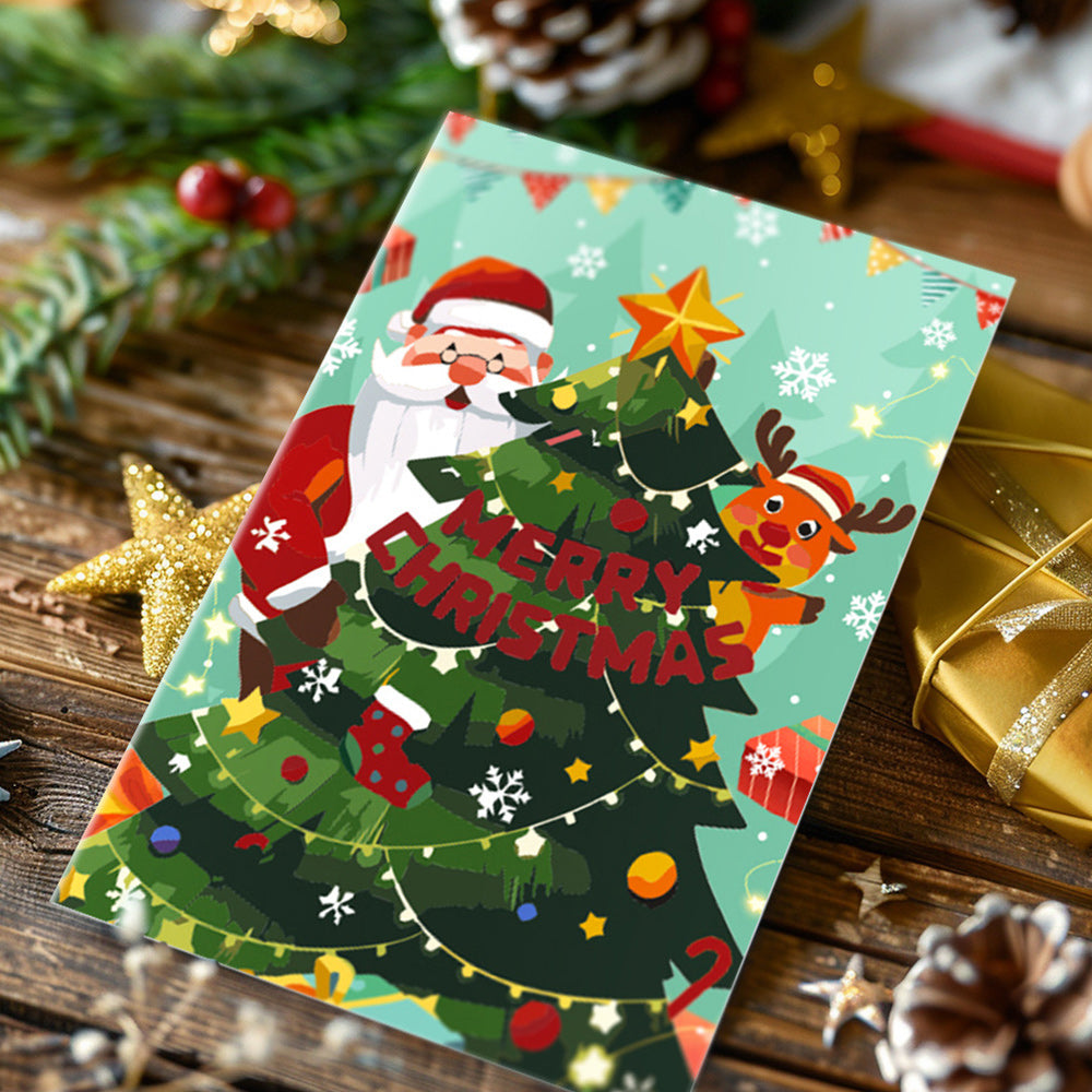 6 Tarjetas Navideñas para Pintar por Números | Paquete de Regalo de Papá Noel