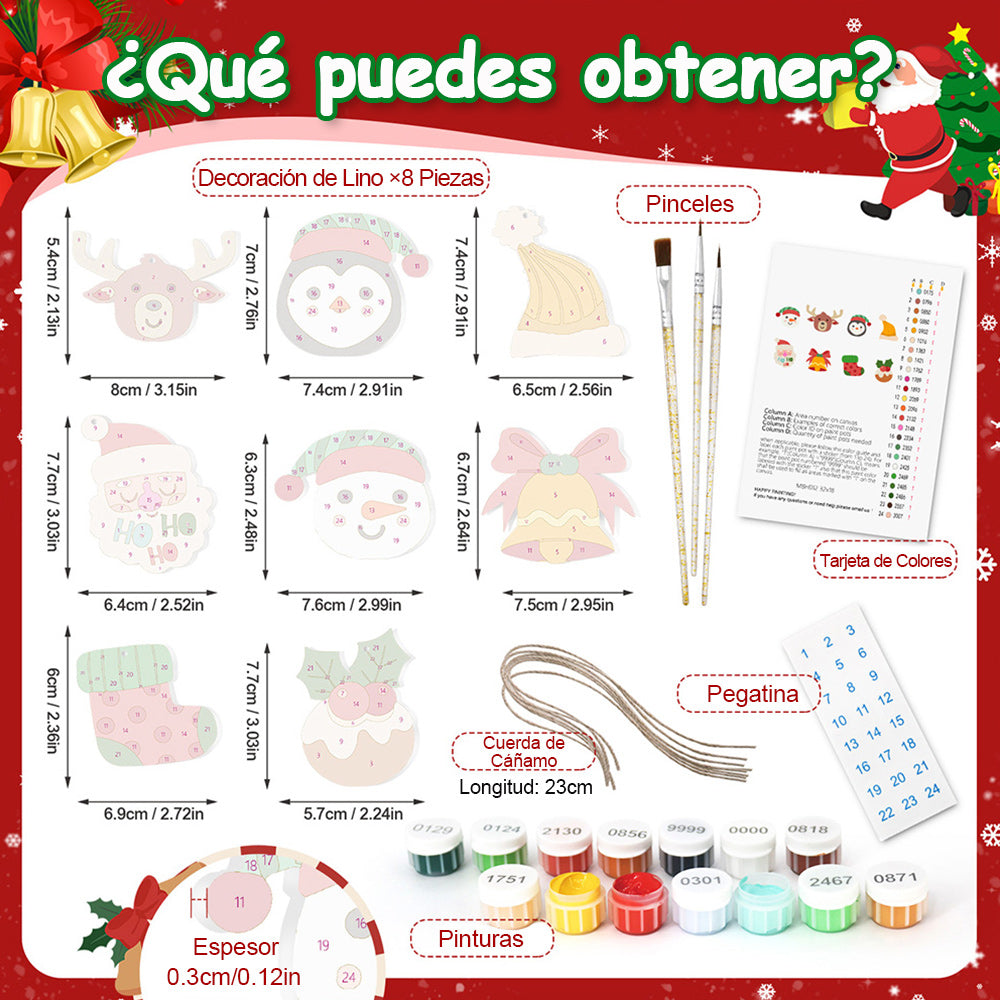 8 Piezas de Adornos Navideños Pintar por Números | Kit de Alce y Pingüino