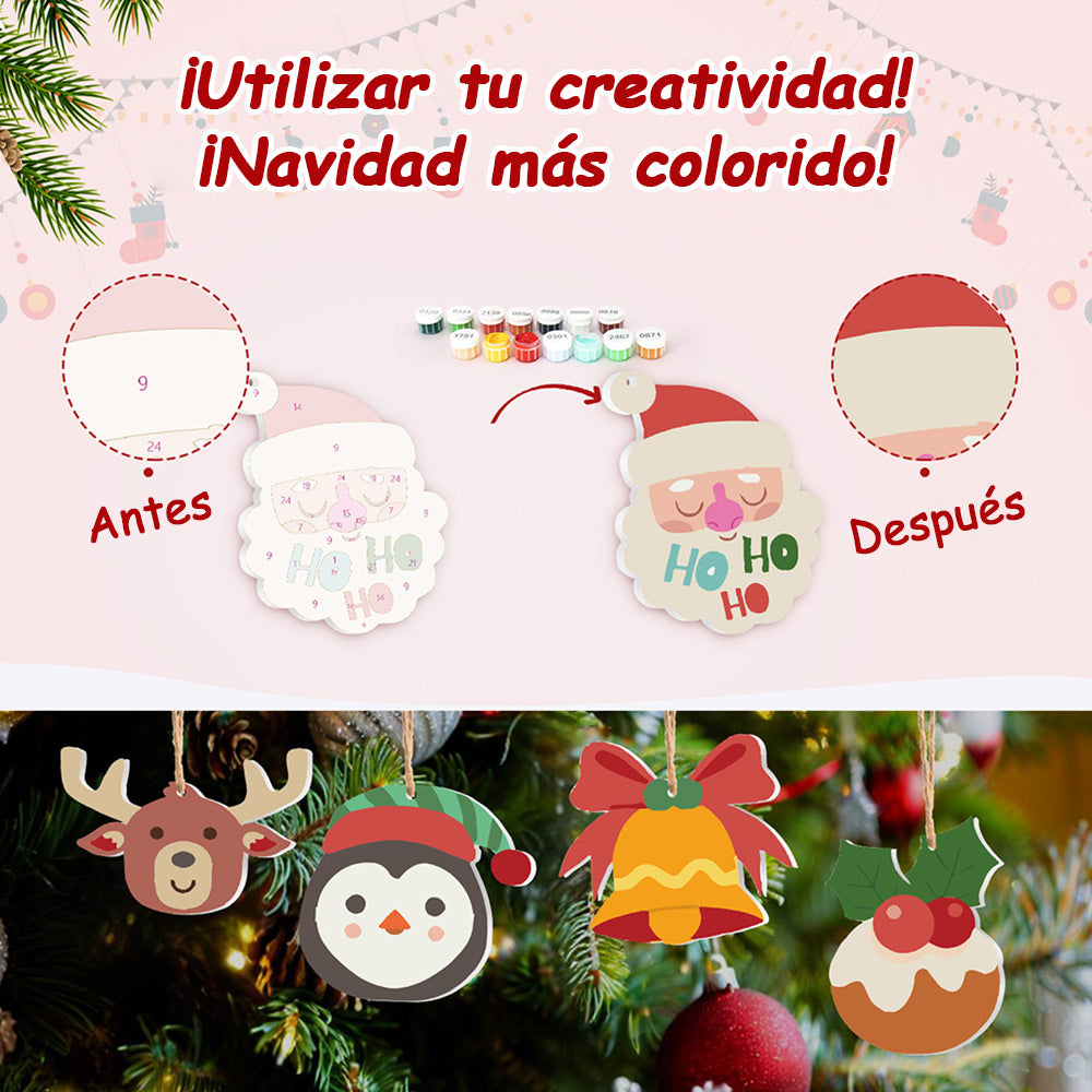 8 Piezas de Adornos Navideños Pintar por Números | Kit de Alce y Pingüino