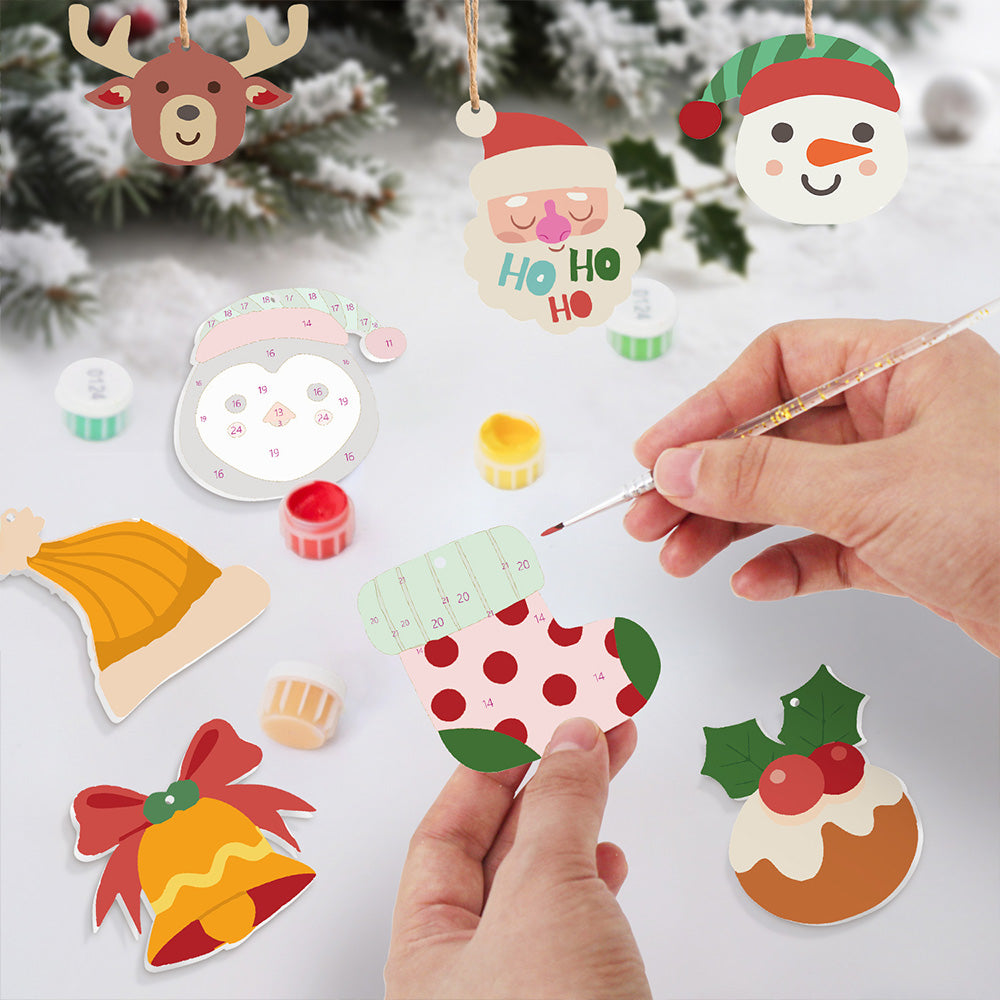 8 Piezas de Adornos Navideños Pintar por Números | Kit de Alce y Pingüino