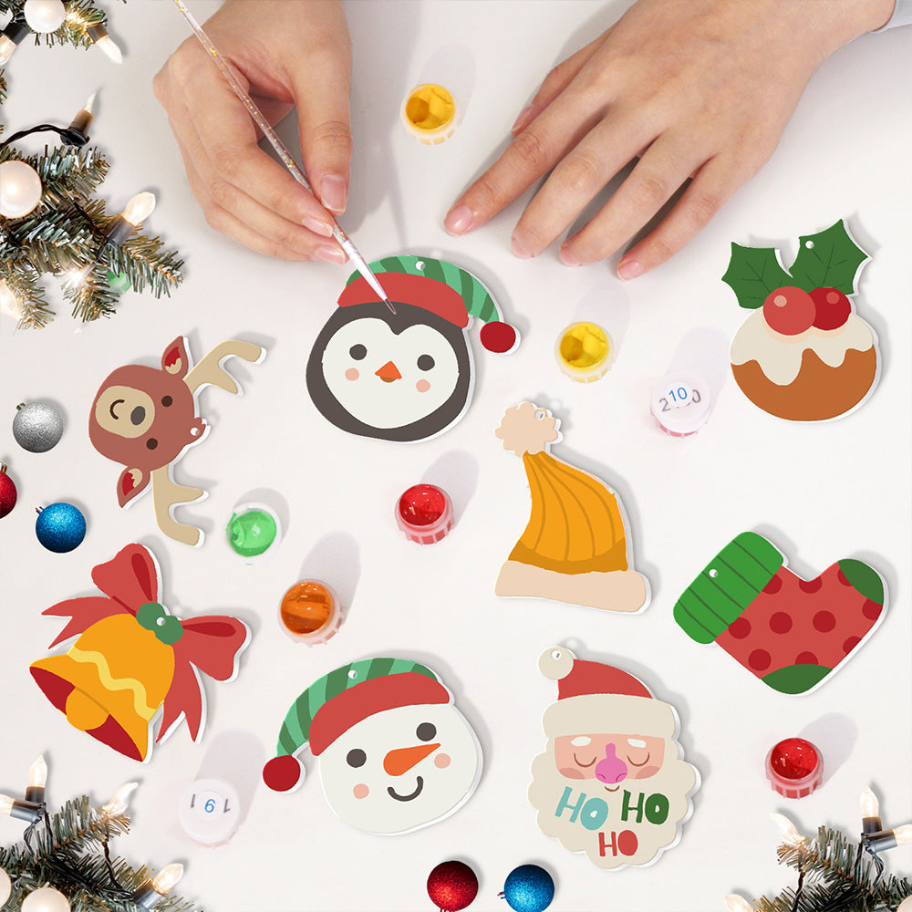 8 Piezas de Adornos Navideños Pintar por Números | Kit de Alce y Pingüino