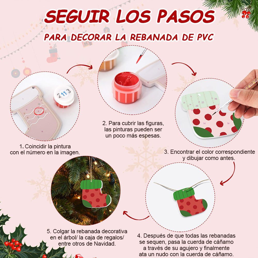 8 Piezas de Adornos Navideños Pintar por Números | Kit de Alce y Pingüino