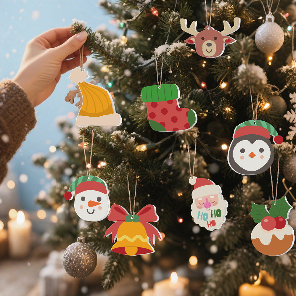 8 Piezas de Adornos Navideños Pintar por Números | Kit de Alce y Pingüino