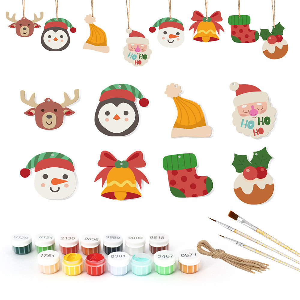 8 Piezas de Adornos Navideños Pintar por Números | Kit de Alce y Pingüino