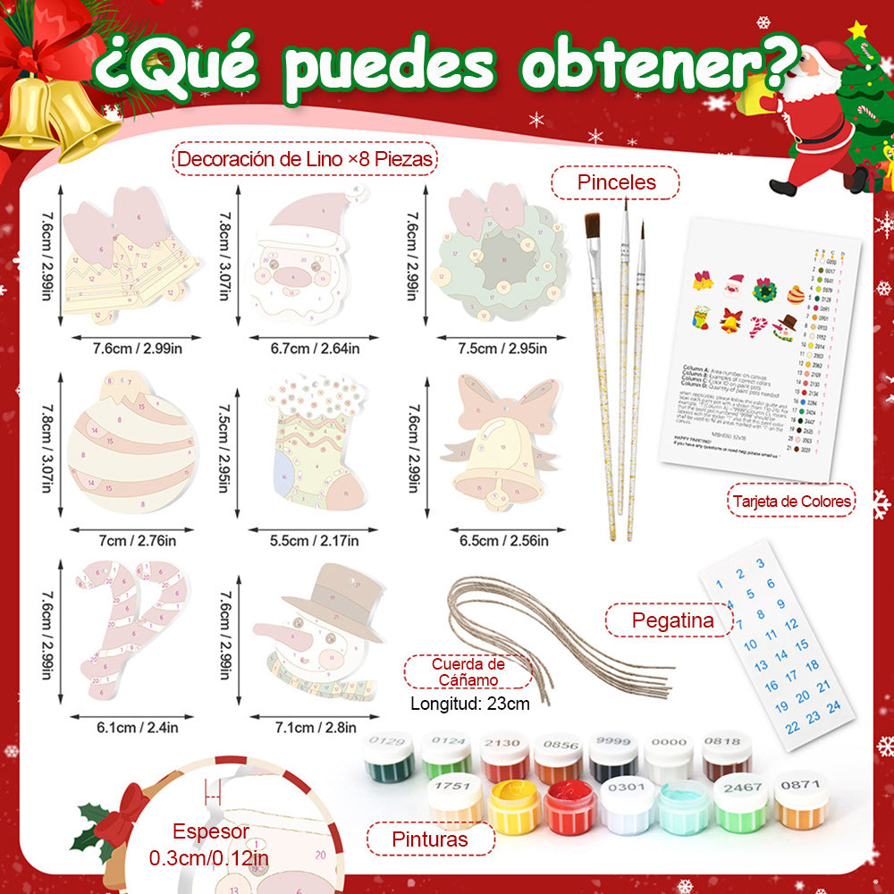 8 Piezas de Adornos Navideños Pintar por Números | Kit de Campanas de Navidad