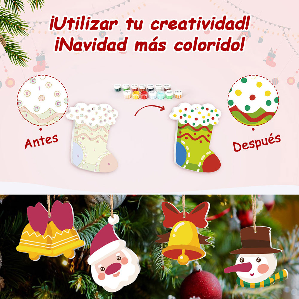 8 Piezas de Adornos Navideños Pintar por Números | Kit de Campanas de Navidad