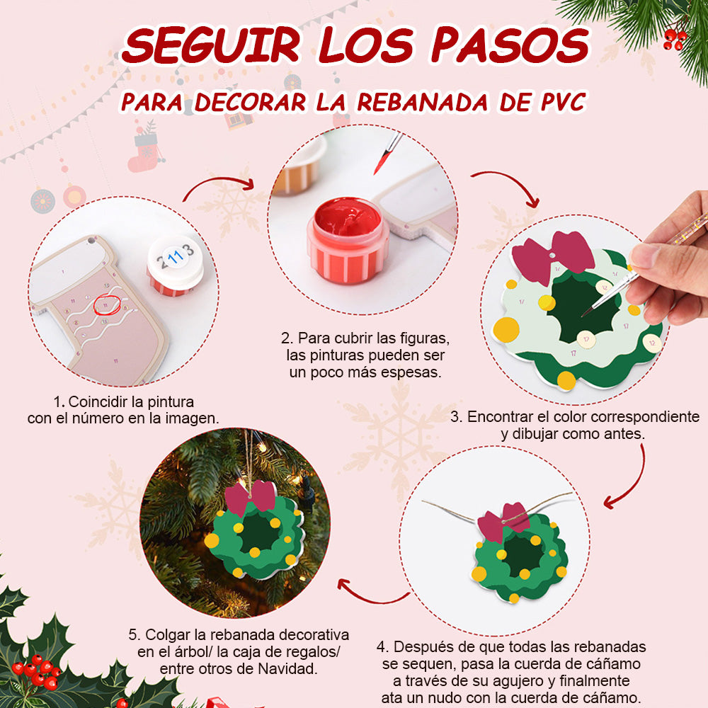8 Piezas de Adornos Navideños Pintar por Números | Kit de Campanas de Navidad