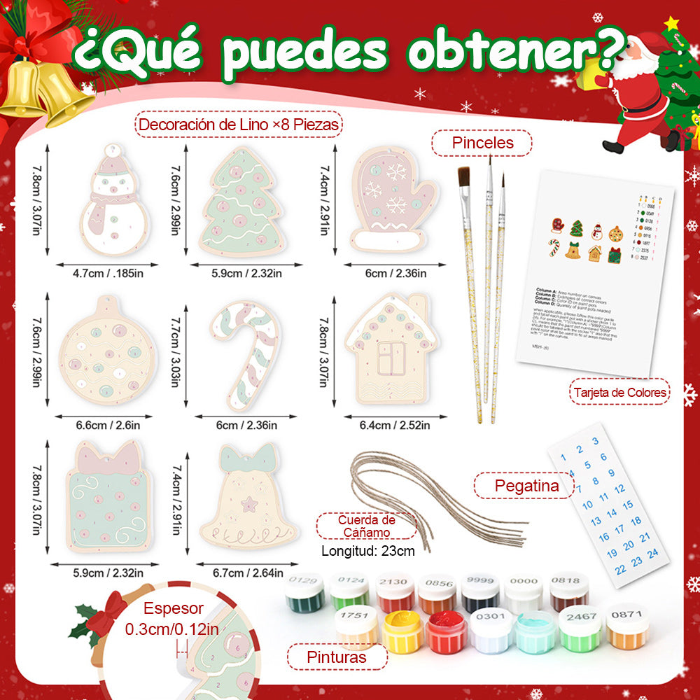 8 Piezas de Adornos Navideños Pintar por Números | Kit de Campanas y Guantes
