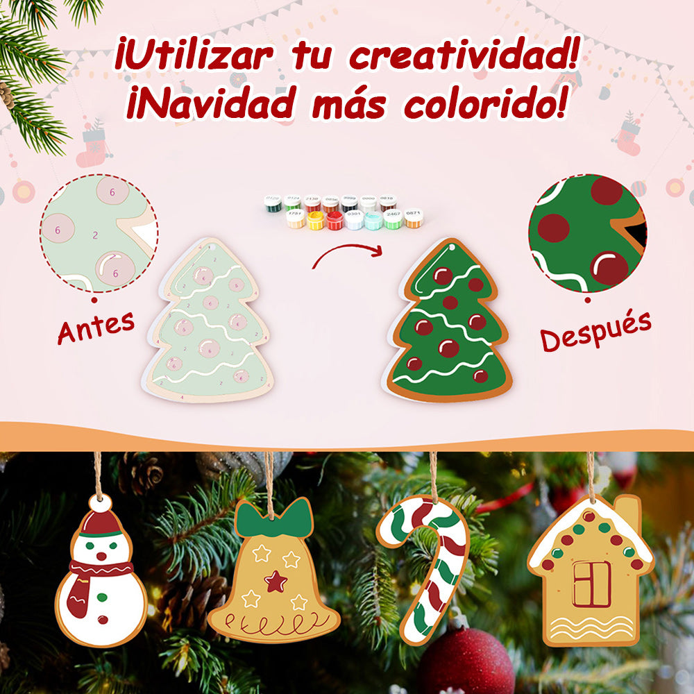 8 Piezas de Adornos Navideños Pintar por Números | Kit de Campanas y Guantes