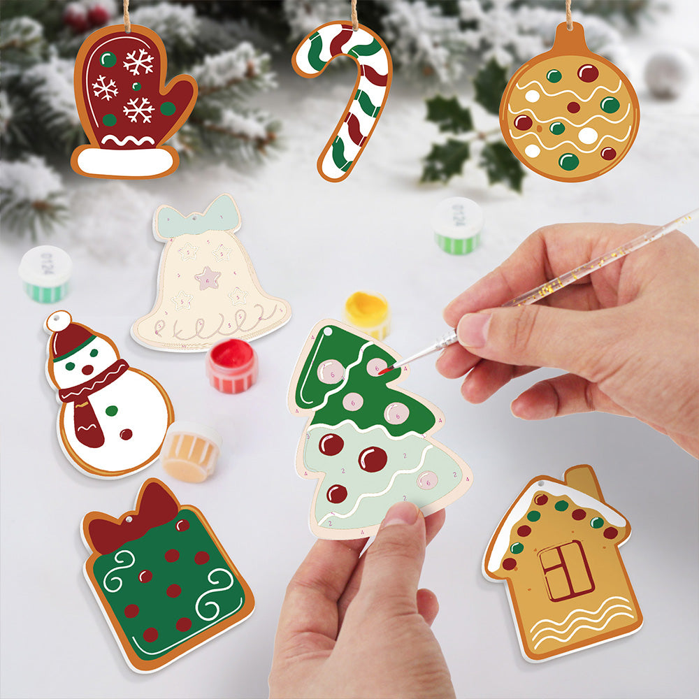 8 Piezas de Adornos Navideños Pintar por Números | Kit de Campanas y Guantes