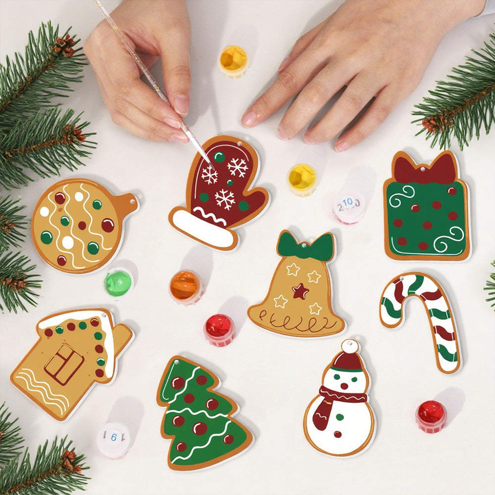 8 Piezas de Adornos Navideños Pintar por Números | Kit de Campanas y Guantes
