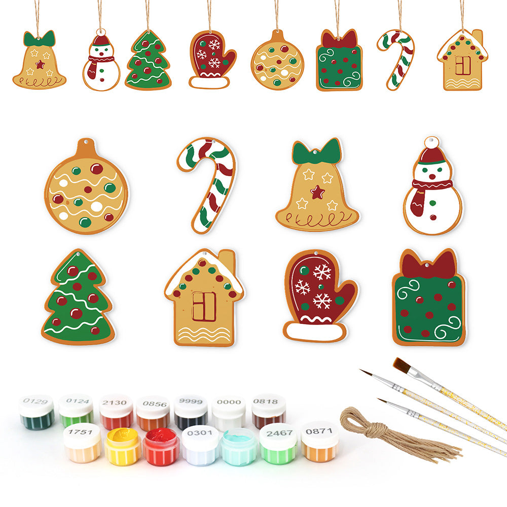 8 Piezas de Adornos Navideños Pintar por Números | Kit de Campanas y Guantes