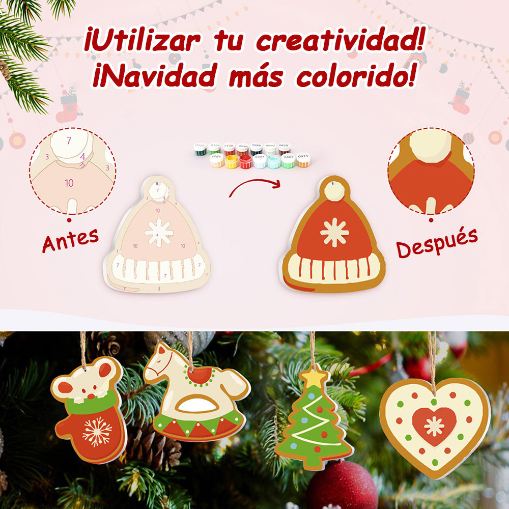 8 Piezas de Adornos Navideños Pintar por Números | Kit de Caramelo y Caballo de Madera