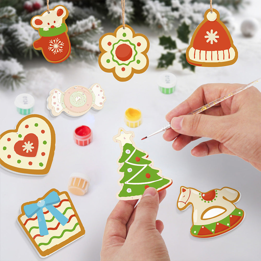 8 Piezas de Adornos Navideños Pintar por Números | Kit de Caramelo y Caballo de Madera