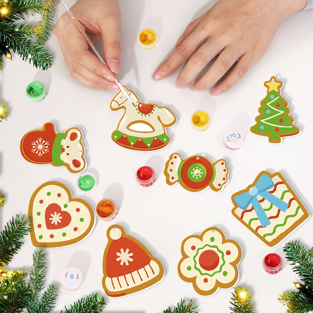 8 Piezas de Adornos Navideños Pintar por Números | Kit de Caramelo y Caballo de Madera