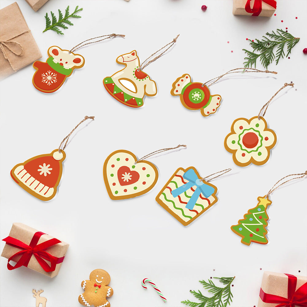 8 Piezas de Adornos Navideños Pintar por Números | Kit de Caramelo y Caballo de Madera