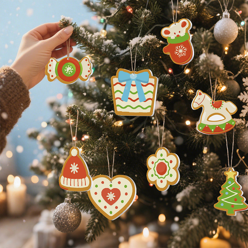 8 Piezas de Adornos Navideños Pintar por Números | Kit de Caramelo y Caballo de Madera