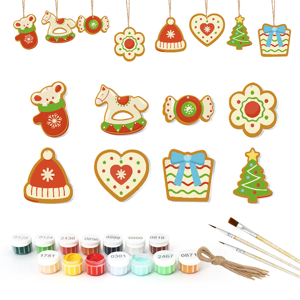 8 Piezas de Adornos Navideños Pintar por Números | Kit de Caramelo y Caballo de Madera