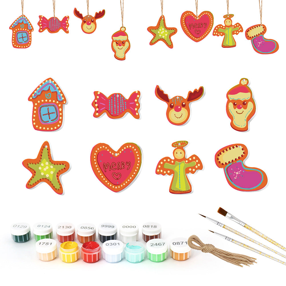 8 Piezas de Adornos Navideños Pintar por Números | Kit de Caramelo y Corazón
