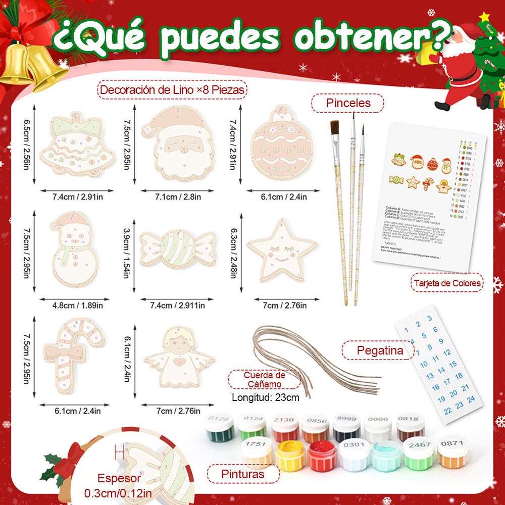 8 Piezas de Adornos Navideños Pintar por Números | Kit de Caramelo y Muñeco de Nieve