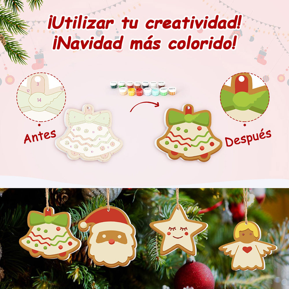 8 Piezas de Adornos Navideños Pintar por Números | Kit de Caramelo y Muñeco de Nieve