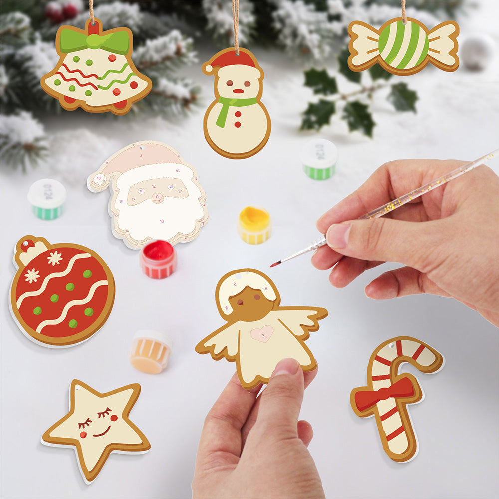 8 Piezas de Adornos Navideños Pintar por Números | Kit de Caramelo y Muñeco de Nieve