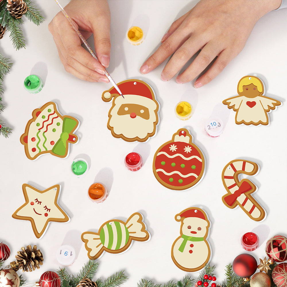 8 Piezas de Adornos Navideños Pintar por Números | Kit de Caramelo y Muñeco de Nieve