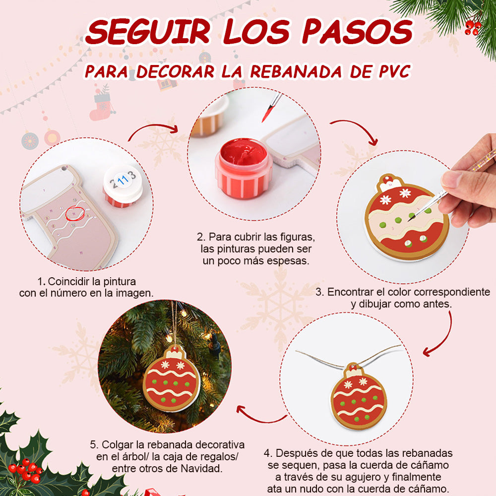 8 Piezas de Adornos Navideños Pintar por Números | Kit de Caramelo y Muñeco de Nieve