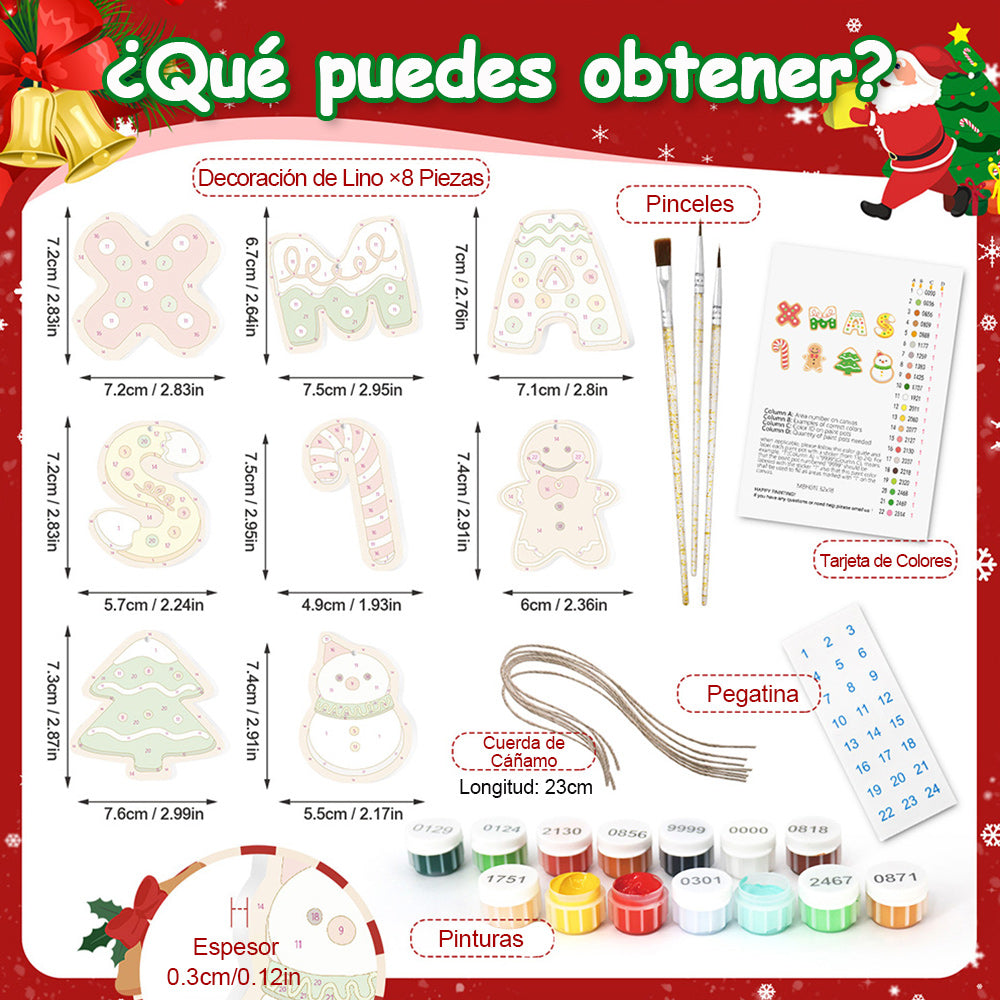 8 Piezas de Adornos Navideños Pintar por Números | Kit de Cartas de Navidad