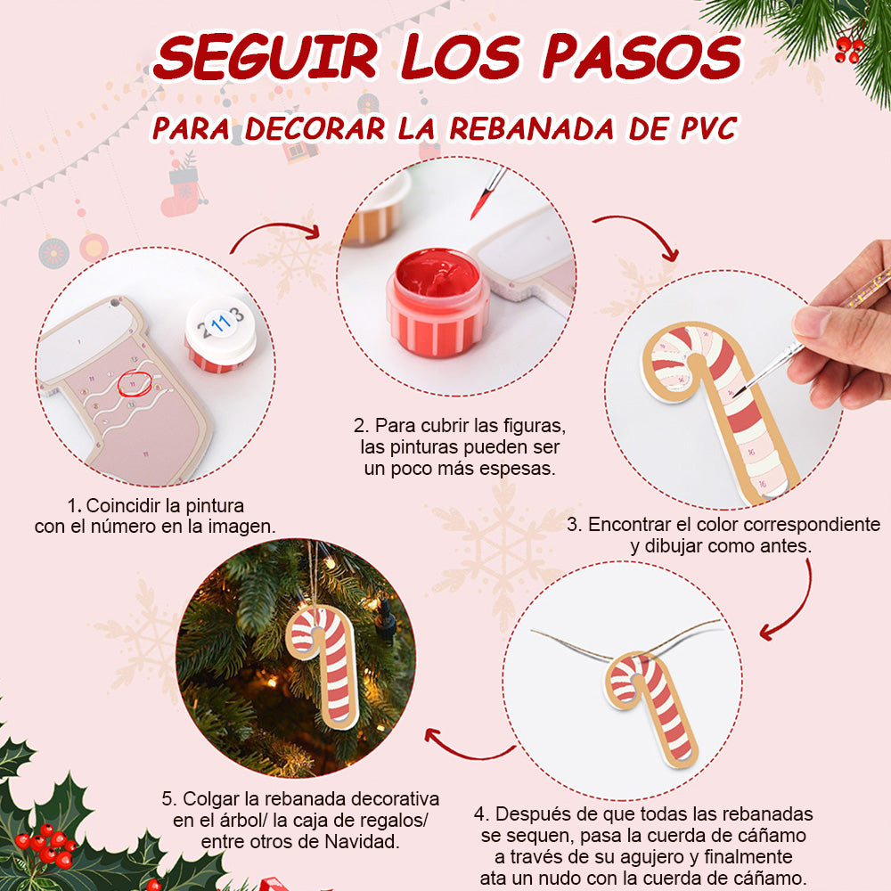 8 Piezas de Adornos Navideños Pintar por Números | Kit de Cartas de Navidad