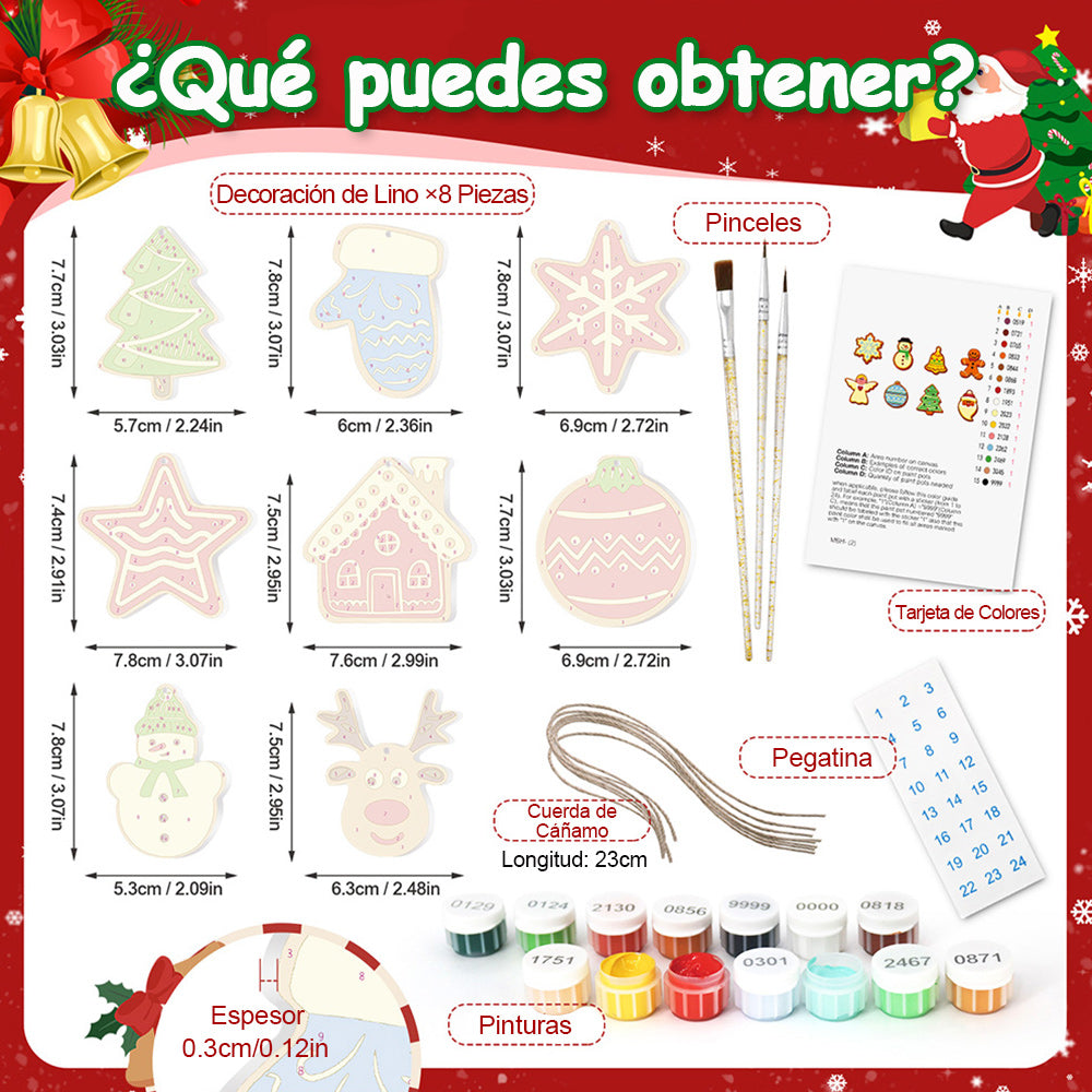 8 Piezas de Adornos Navideños Pintar por Números | Kit de Casa y Estrellas