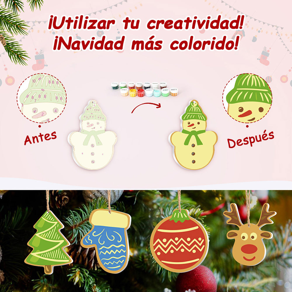 8 Piezas de Adornos Navideños Pintar por Números | Kit de Casa y Estrellas