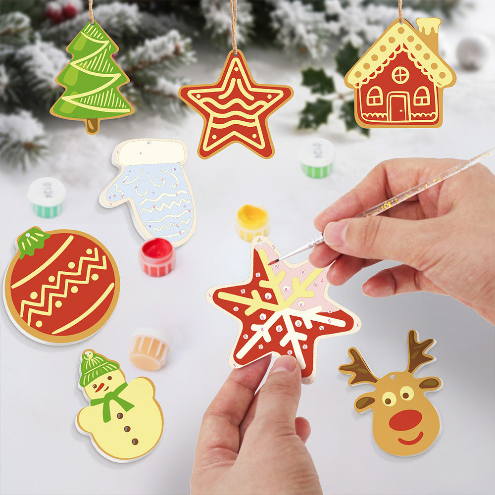8 Piezas de Adornos Navideños Pintar por Números | Kit de Casa y Estrellas