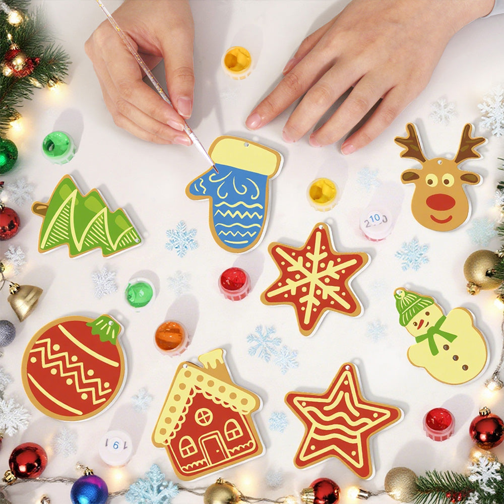 8 Piezas de Adornos Navideños Pintar por Números | Kit de Casa y Estrellas