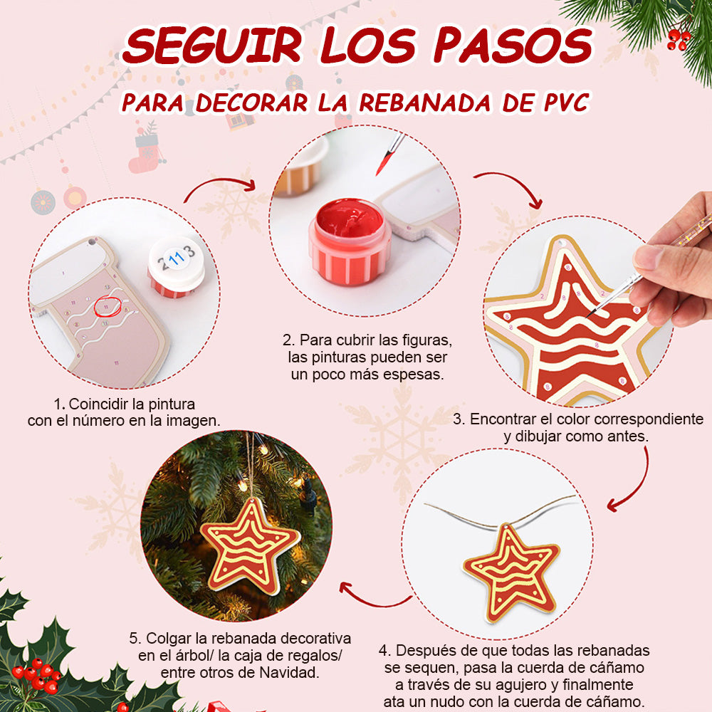 8 Piezas de Adornos Navideños Pintar por Números | Kit de Casa y Estrellas