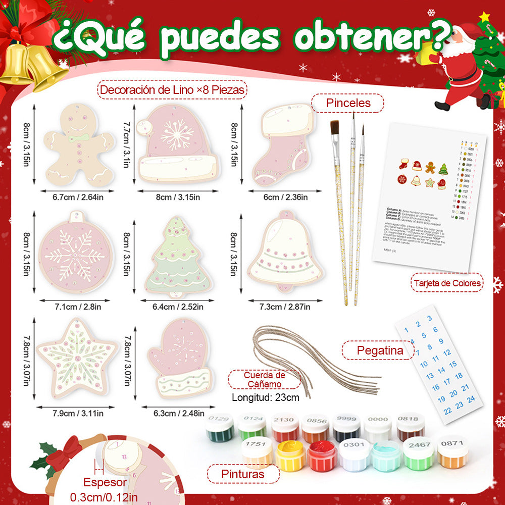 8 Piezas de Adornos Navideños Pintar por Números | Kit de Equipos de Invierno