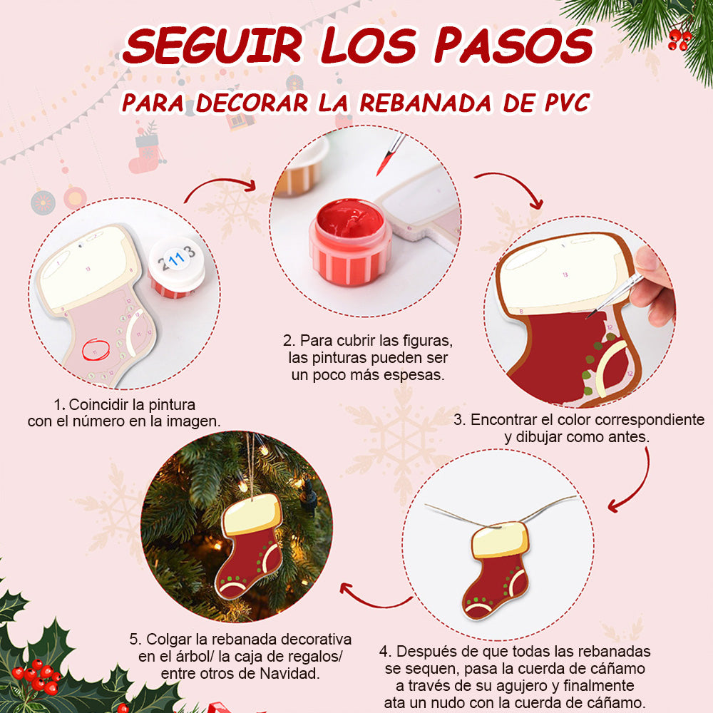 8 Piezas de Adornos Navideños Pintar por Números | Kit de Equipos de Invierno