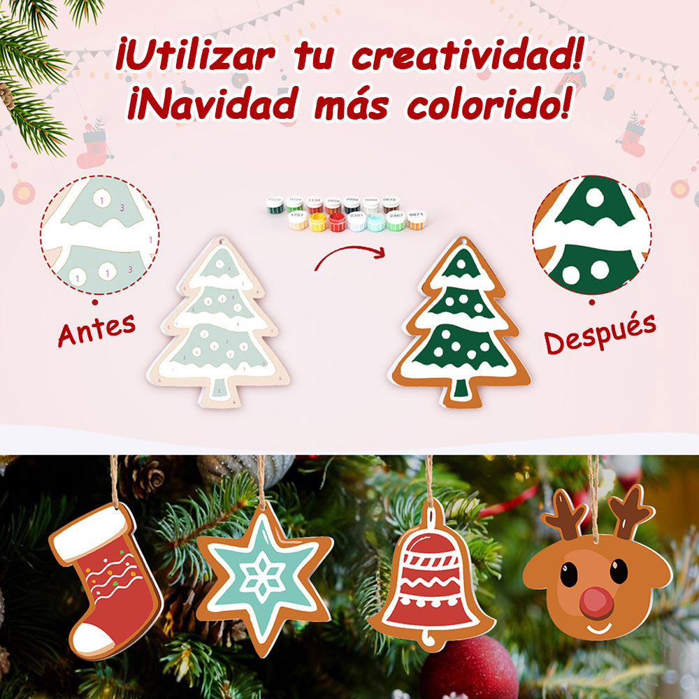 8 Piezas de Adornos Navideños Pintar por Números | Kit de Estrellas Mágicas de Navidad